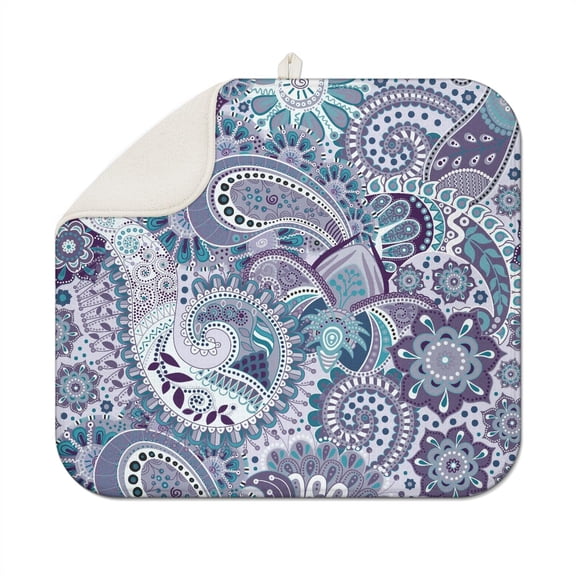 Decorative Paisley Print Countertop Drying Mat Elegant Boho Chic Pattern, 3-Layer Absorbent Microfiber, Machine Washable & Reusable
