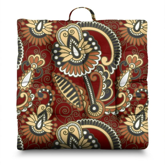 Decorative Paisley Print Cushion – 22x22 Inch Square Floor Pillow, Dutch Velvet, Boho Vintage Design for Yoga, Tatami & Lounge (Elegant)