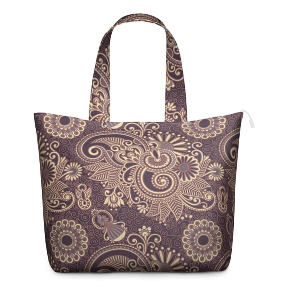 Decorative Paisley Print Duffel Bohemian Chic Weekender Bag with Artistic Floral Pattern, Vintage Mala Inspired Design