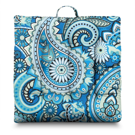 Decorative Paisley Print Meditation Cushion - Oversized Square Floor Seating with Soft Fabric, Sunlight-Activated Expansion for Fluffiness