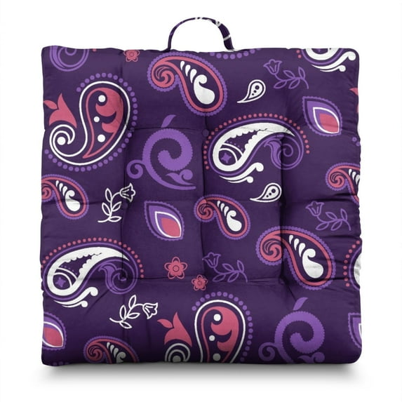 Decorative Paisley Print Pillow&nbsp;– 22x22 Inch Large Floor Cushion, Dutch Velvet Seat for Meditation, Yoga & Living Room, Vintage Boho Design (Elegant)