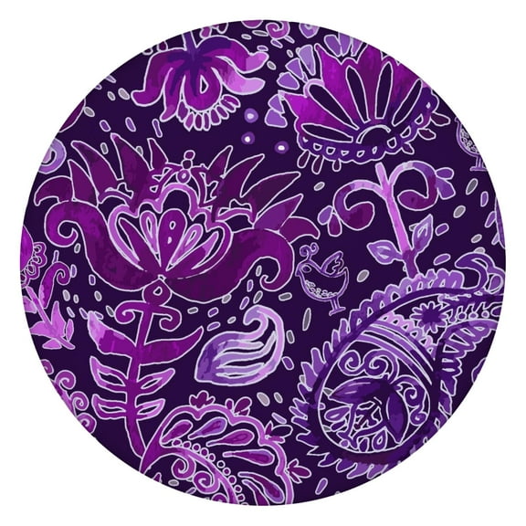 Decorative Paisley Print Round Tablecloth, Elastic Edge Windproof Design, Spill-Proof for Outdoor and Indoor