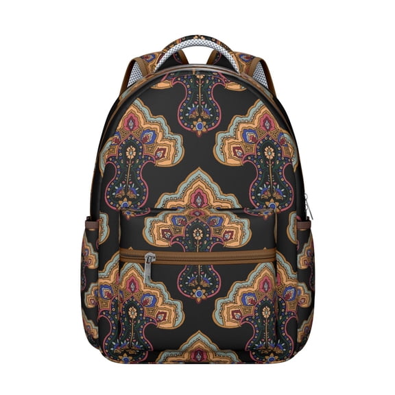 Decorative Paisley Print School Backpack Durable Students Backpack with Classic Boho Vintage Floral and Tribal Artistic Pattern