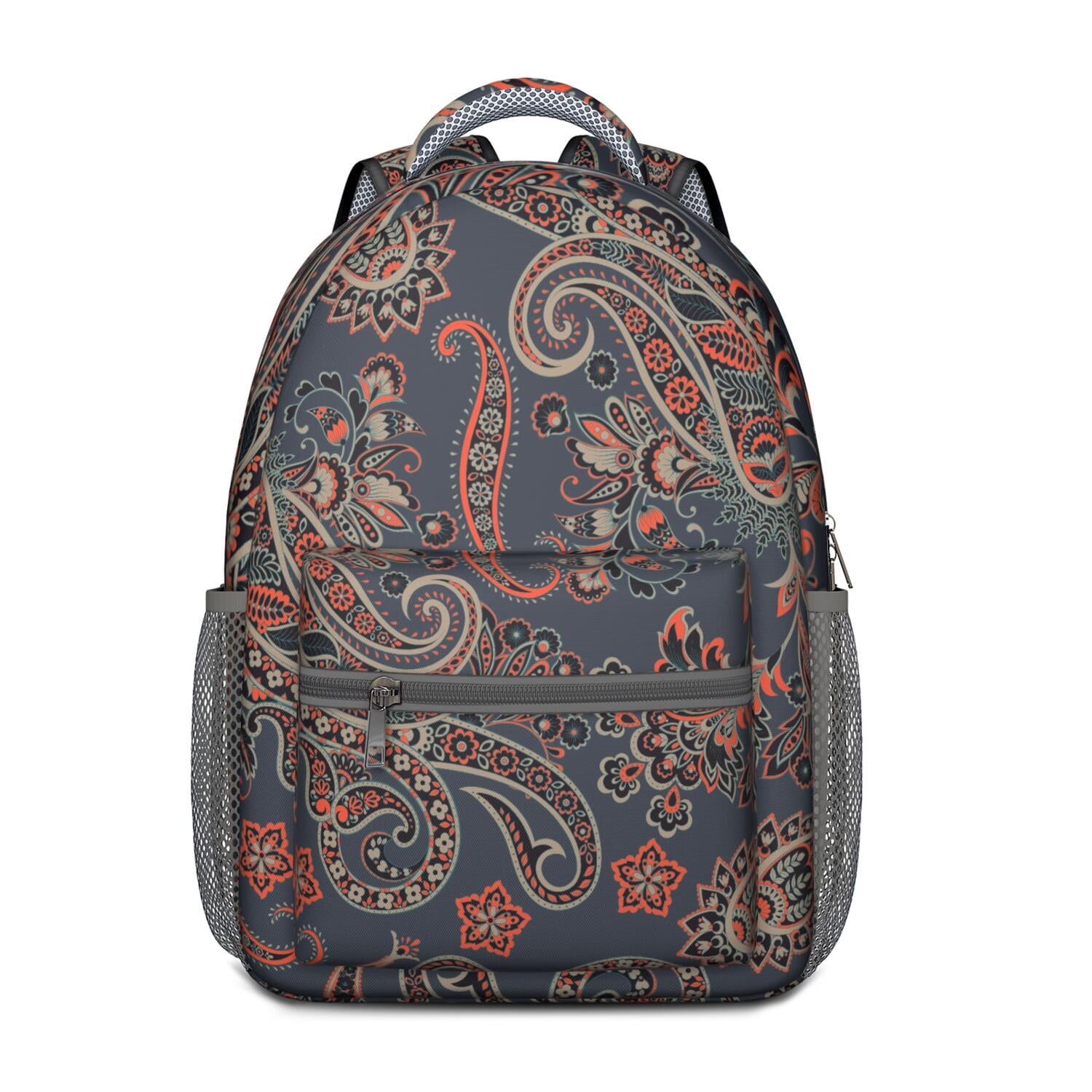 Decorative Paisley Print School Backpack - Waterproof & Breathable Bookbag with Adjustable Straps