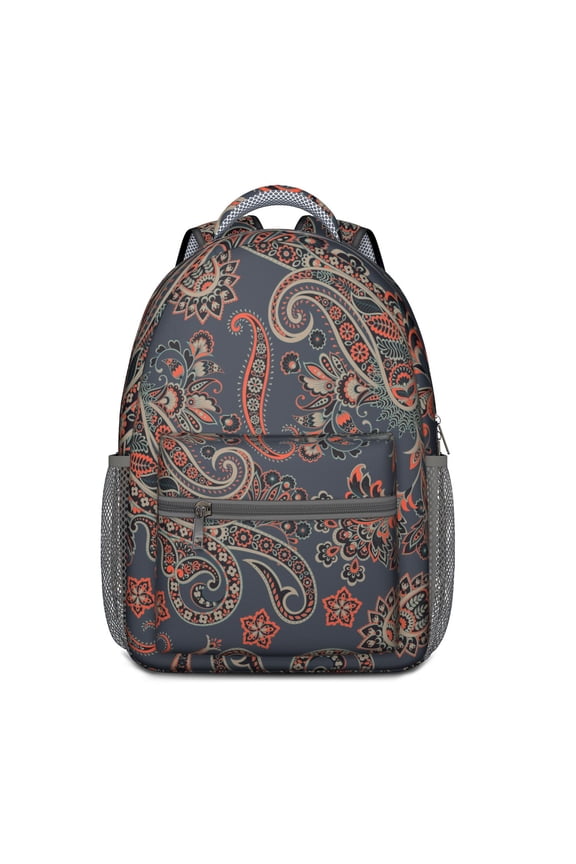 Decorative Paisley Print School Backpack - Waterproof & Breathable Bookbag with Adjustable Straps