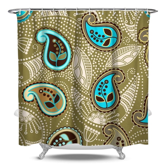 Decorative Paisley Print Shower Curtain 84" x 72" Vintage Bohemian Floral Ethnic Pattern Waterproof Bathroom Decor