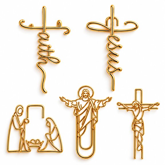 Decorative Paper Clips, Faith Inspired Gold Paper Clips Set, Cross Paper Clips & Bible Bookmark Clips for Bible Study, Journal Clip, Planner, Paper Clip Holder for Books, Office, Christian Gifts, 5.5