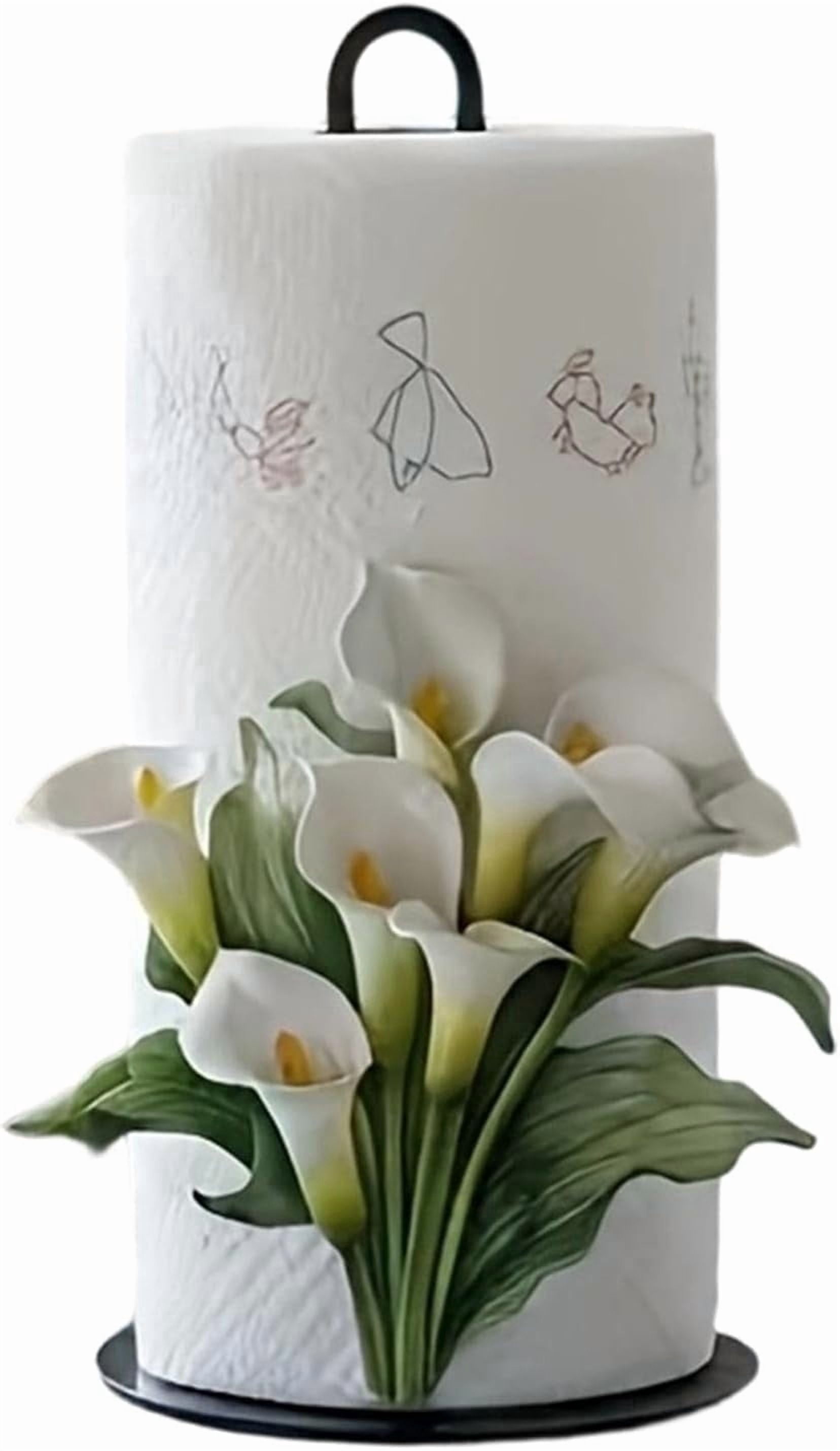 Decorative Paper Towel Holder with Flower Pattern – Freestanding Tissue Roll Rack for Home, Kitchen, Bathroom, or Office