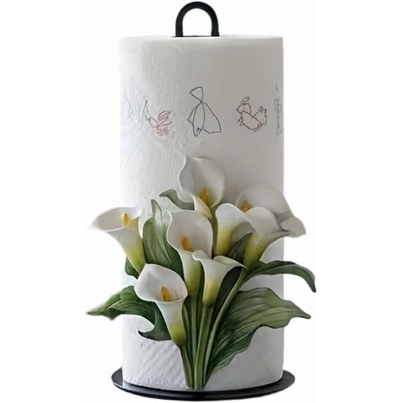 Decorative Paper Towel Holder with Flower Pattern – Freestanding Tissue Roll Rack for Home, Kitchen, Bathroom, or Office