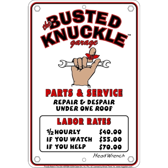 Decorative Parking Sign Busted Knuckle 8 x 12 Embossed Aluminum Sign
