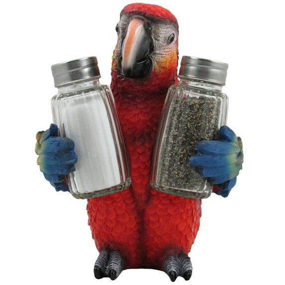 Decorative Parrot Salt and Pepper Shaker Set with Spice Rack Holder Figurine for Bar & Kitchen As Nautical, Beach or Tropical Decor by Home 'n Gifts