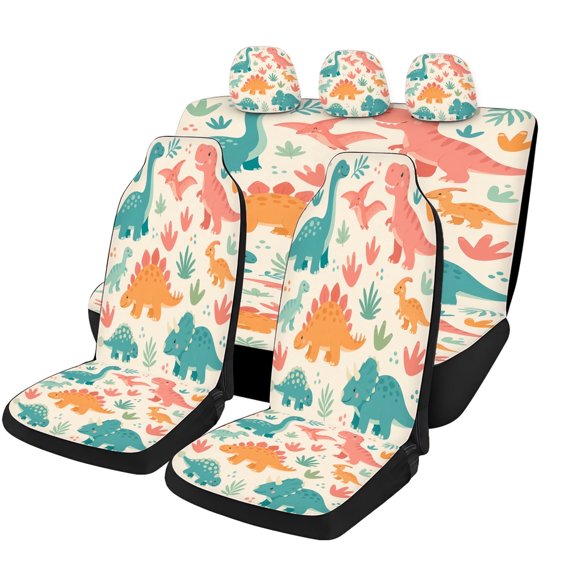 Decorative Pastel Daisy Floral Car Seat Covers Full Set, Universal Auto Seat Covers with Front Seat Covers, Rear Bench Cover and Headrest Covers for Cars SUVs Trucks Vans