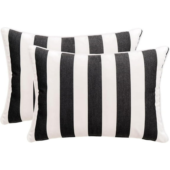 Decorative Patio Throw Pillows Pack of 2 Water Resistant Pillow Set of 2(18" x 12") Double Printed Rectangle Pillow for Outdoor Sofa&Chair,Black Stripes