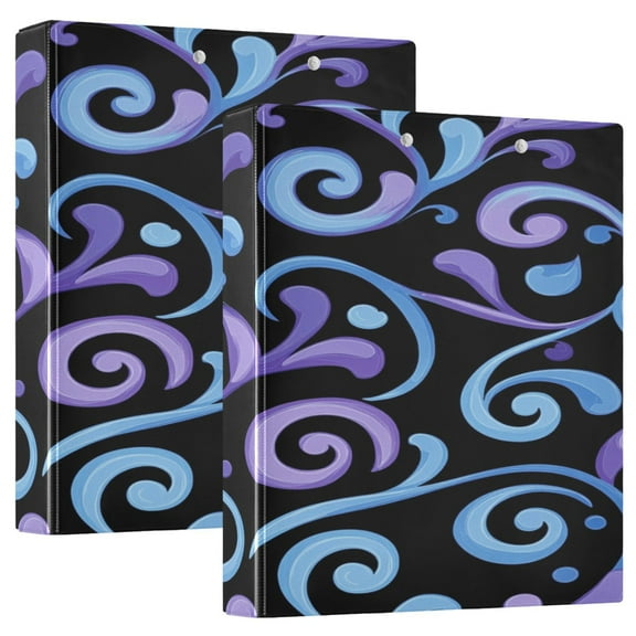 Decorative Pattern 12.4x10.6in PVC Round Ring Binders, 2-Pack, D-Ring 3-Hole, Metal Clip