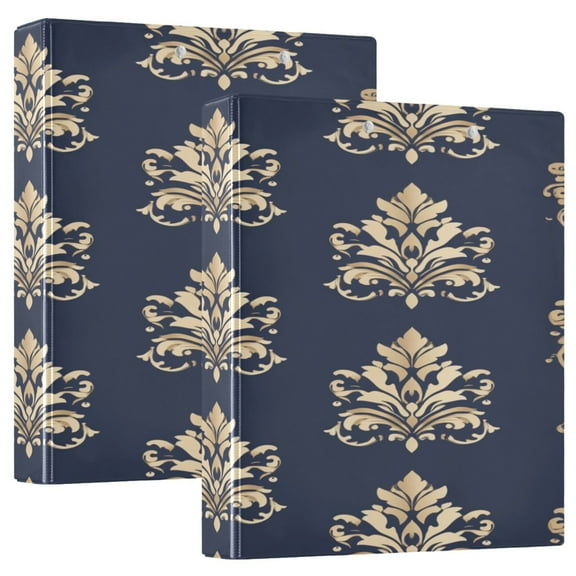 Decorative Pattern 12.4x10.6in PVC Round Ring Binders, 2-Pack, D-Ring 3-Hole, Metal Clip