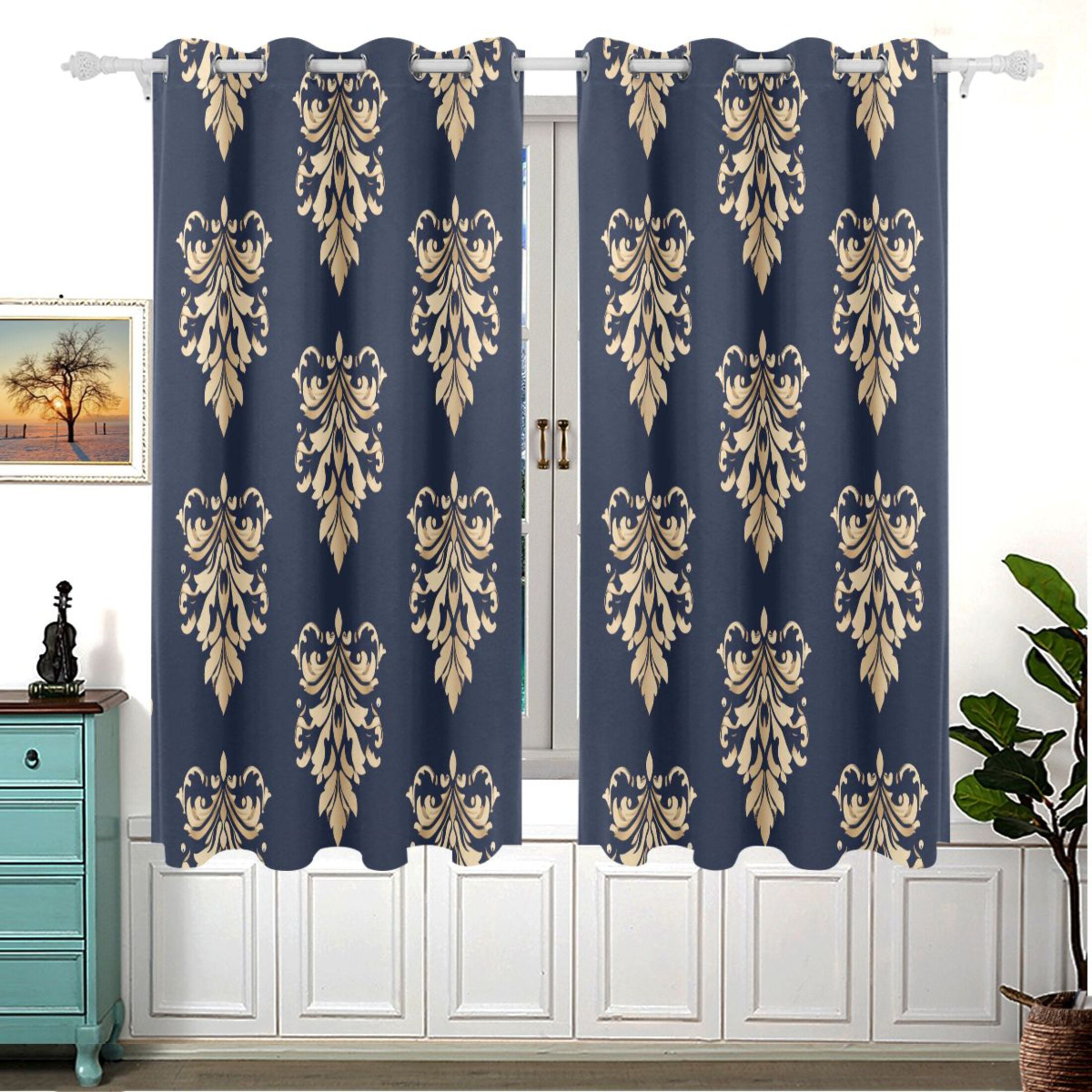 Curtain Panel Pattern Decorative Pattern 63x55in Window Curtain Panels 63x55in 2-Piece Heavy ...
