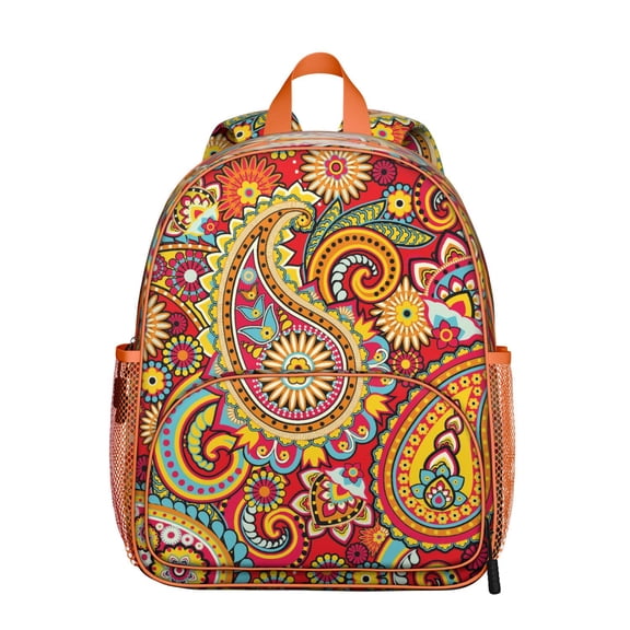 Decorative Pattern Backpack - Waterproof Ergonomic School Bag with Breathable Mesh Side Pockets
