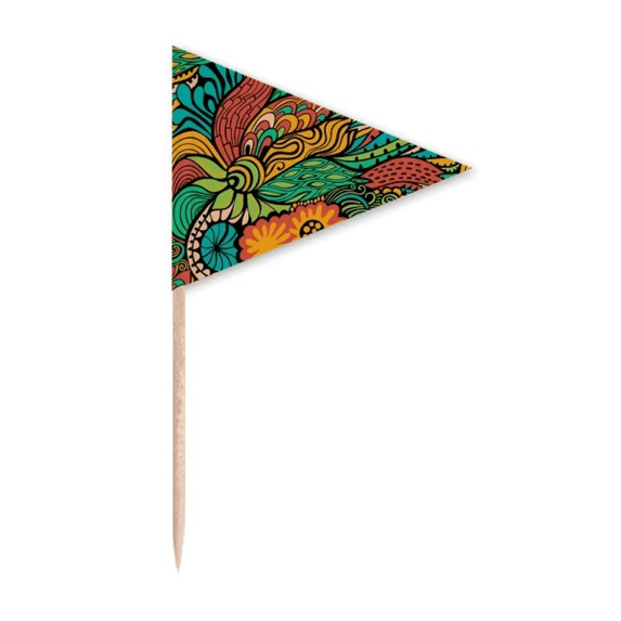 Decorative Pattern Colourful Flowers Toothpick Triangle Cupcake Toppers Flag