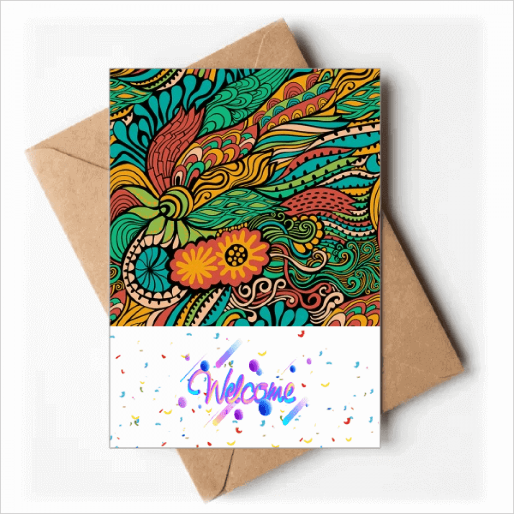 Decorative Pattern Colourful Flowers Welcome Back Greeting Cards Envelopes Blank