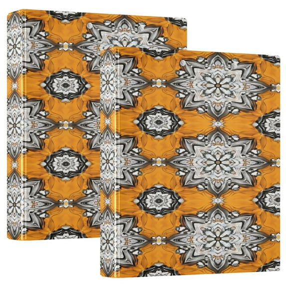 Decorative Pattern Design 12.4x10.6in PVC Round Ring Binders, 2-Pack, D-Ring 3-Hole, Metal Clip