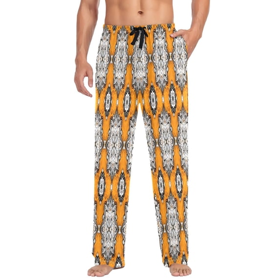 Decorative Pattern Design Mens Cotton Pajama Pants Long Staple Lightweight Sleep Bottoms with Pockets Breathable