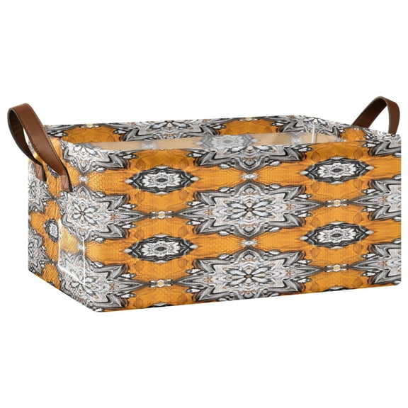 Decorative Pattern Design Open Home Storage Bins Foldable Metal Frame Shelf Baskets 16.9x11.4x7.7in Water-Resistant