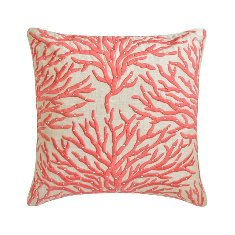 Decorative Peach 12 x12 30x30 cm Throw Pillows Linen Coral Embroidery Pearl Beach Sea Theme Throw Pillows For Couch Floral Pattern Modern Style Coraline Walmart