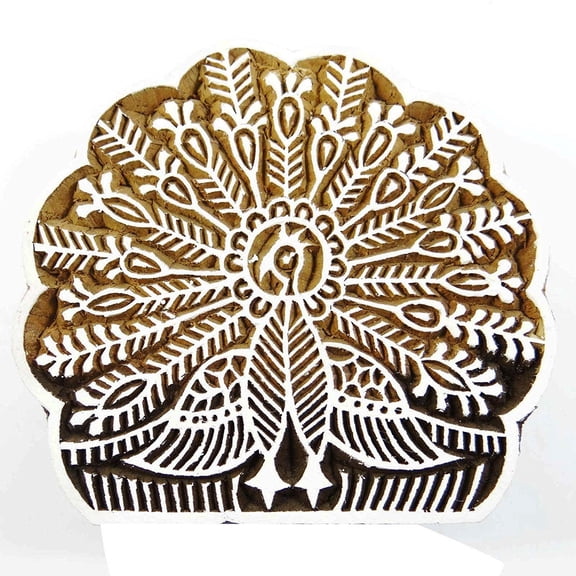 Decorative Peacock Design Wooden Block/ Stamp Textile Printing Fabric Art India