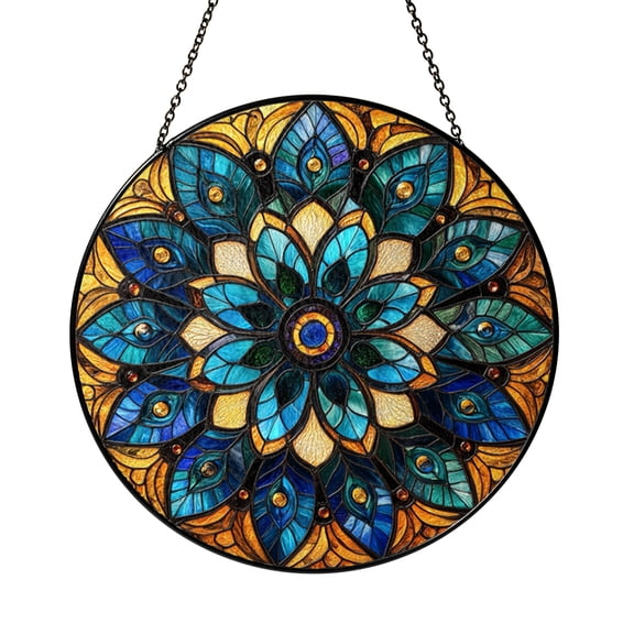 Decorative Peacock Feather Stained Glass Style Suncatcher Window Hanging Decor, Colorful Bird Feather Glass Art Panel for Window Decoration Gift