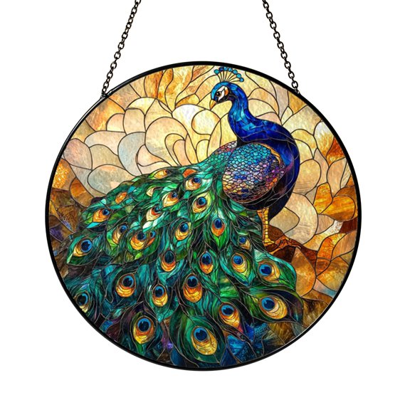 Decorative Peacock Glass Style Suncatcher – Window Art