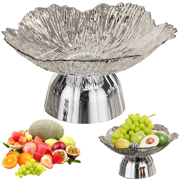 Decorative Pedestal Bowl - 9.45-Inch Clear Flower-Shaped Fruit Bowl and Dessert Display Stand, High-Footed PET Serving Dish for Weddings, Parties, or Home Decor, Clear (1-Pack), By Harlik
