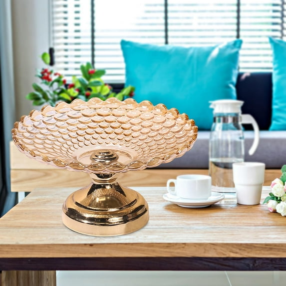 Decorative Pedestal Bowl Footed Bowl Serving Bowl Tray Kitchen Counter Portable Round Pedestal Bowl Glass Fruit Basket for Farmhouse