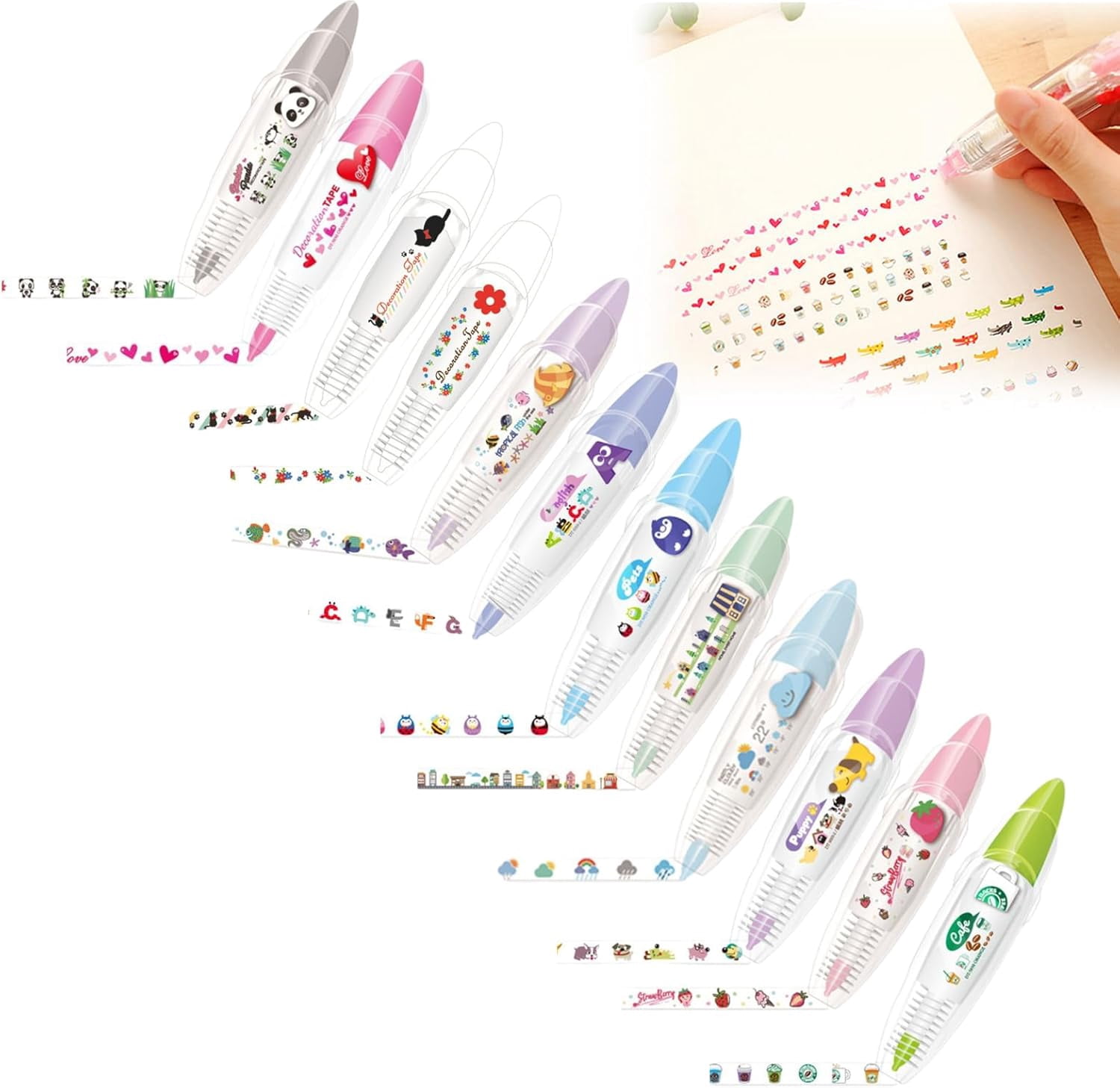 Decorative Pens, Cute Animals Press Type Decorative Pen, Tape Roller ...