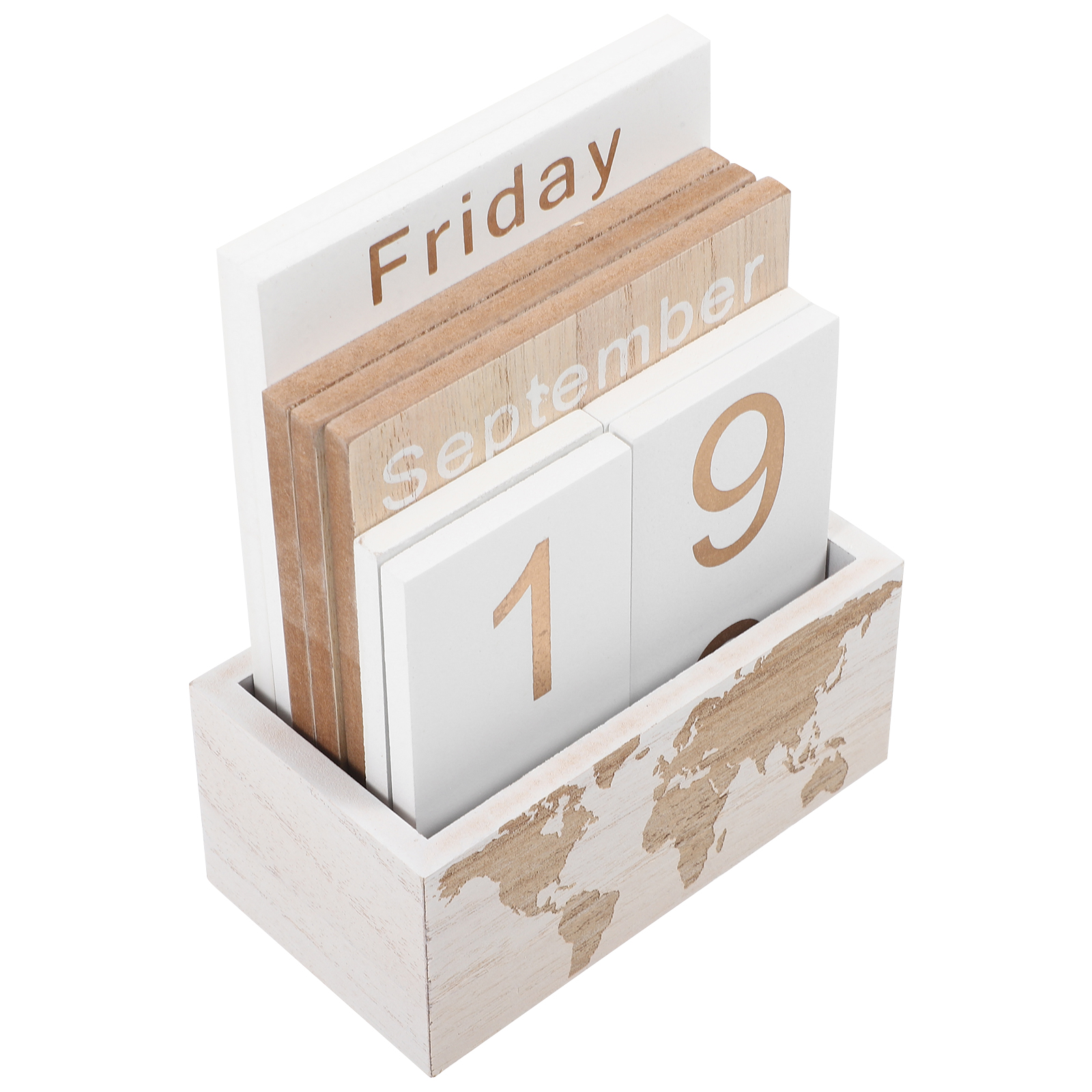 Decorative Perpetual Calendar Elegant Block Calendar World Map Tabletop