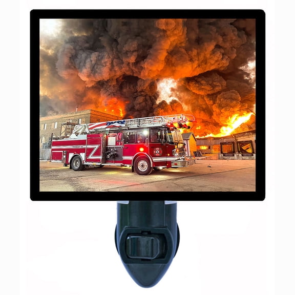 Decorative Photo Night Light Plus One Extra Free Switchable Insert. 4 Watt Bulb. Image Title: Fire in Progress.