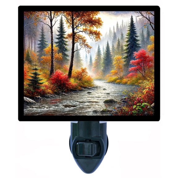 Autumn Rainfall Night Light  Peaceful Forest River Scene Fall Home Dcor with Free Switchable Insert