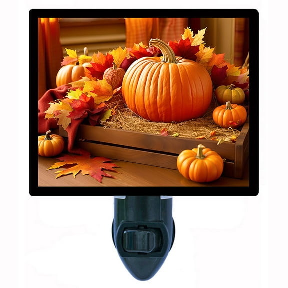 Fall Pumpkins Night Light Autumn Leaves and Harvest Scene Thanksgiving Dcor with Free Switchable Insert