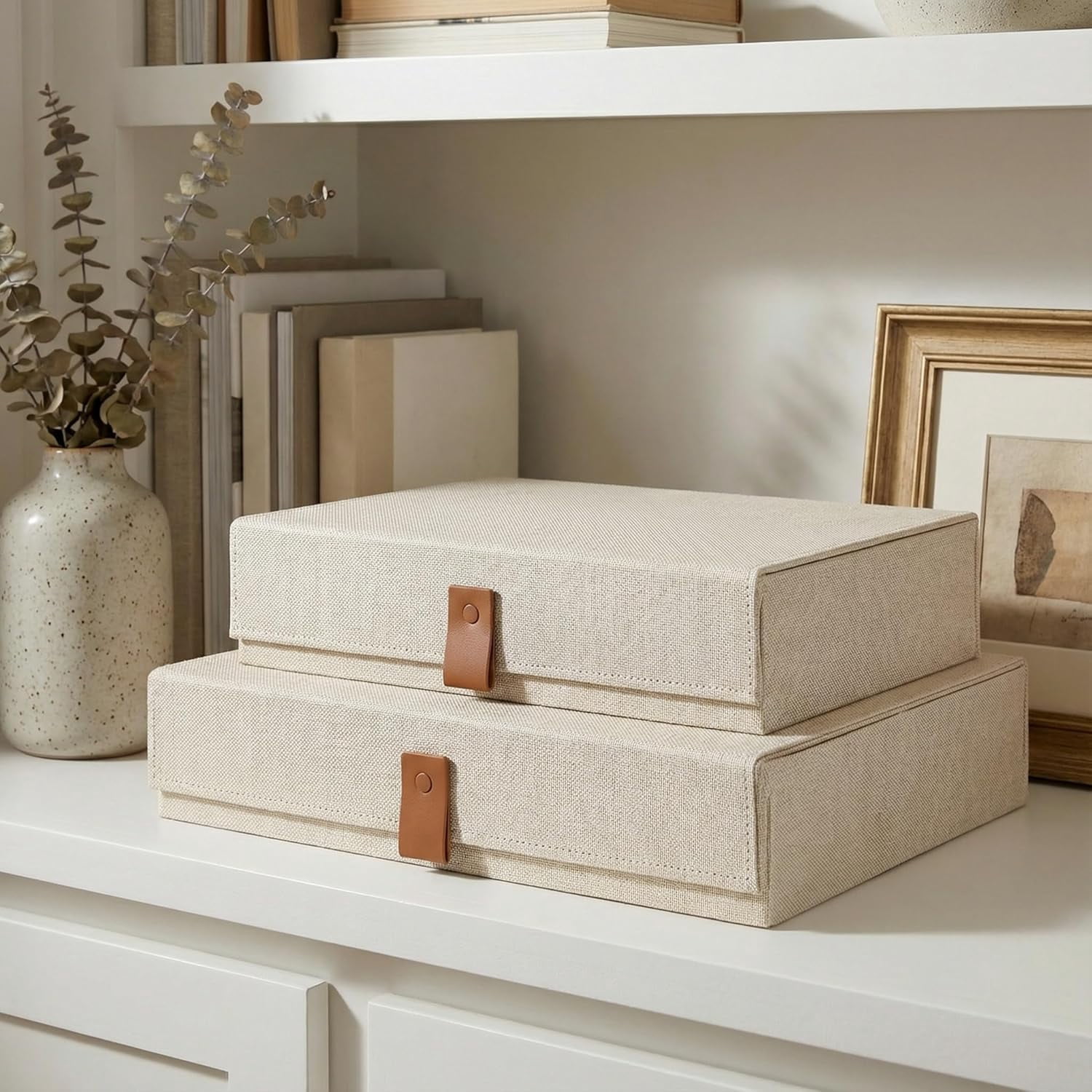 Decorative Photo Storage Boxes with Lids - Set of 2 Beautiful Linen ...