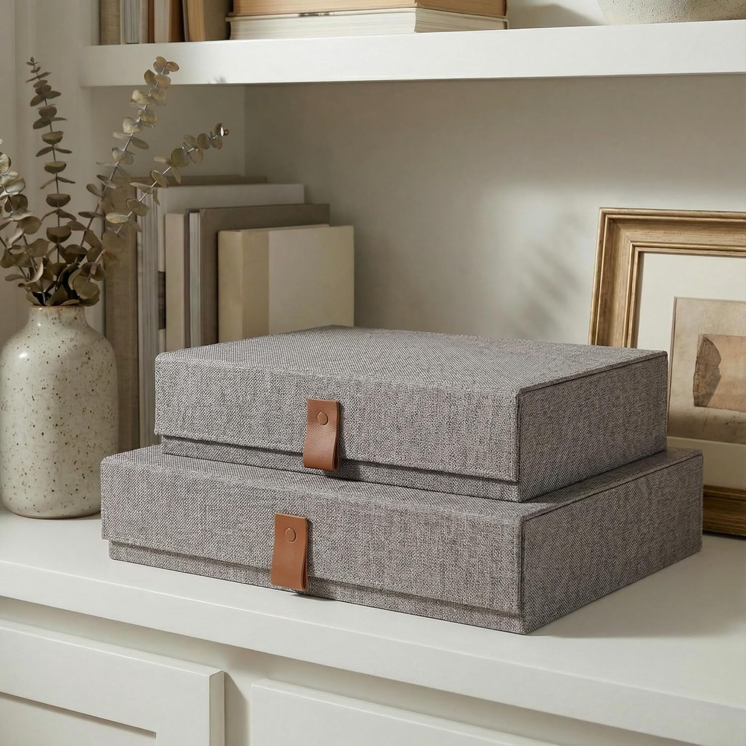 Decorative Photo Storage Boxes with Lids - Set of 2 Beautiful Linen ...