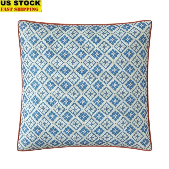Decorative Pillow 18X18 Blue Eyes Tile Medallion Soft Plush Indoor Accent New