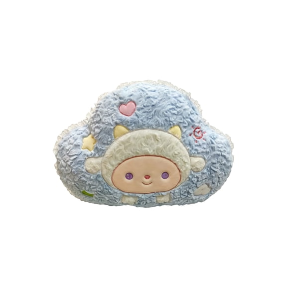 Decorative Pillow Blue Fuzzy Sheep Cloud Shaped Single Pillow for Bed Or Sofa Colorful Bedroom Decor