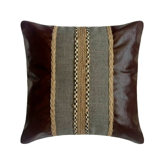 Decorative Pillow Case Covers With Zipper, Black & Brown 18"x18" (45x45 cm) Pillow Covers, Faux Leather Patchwork Leather Throw Pillows For Sofa, Geometric Pattern - Leatherpolis