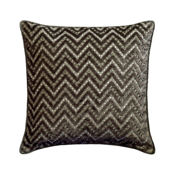 Decorative Pillow Case Covers With Zipper, Grey 24"x24" (60x60 cm) Euro Sham, Velvet Chevron & Crystals Embroidered Throw Pillows For Sofa, Geometric Pattern Modern - Crystal Chevron