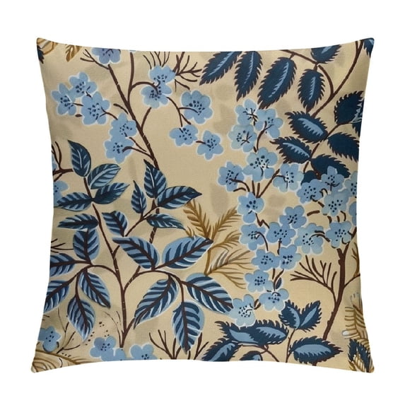 Decorative Pillow Cover 100% Cotton Square Washable Cushion Covers with Invisible Zipper for Couch, Bedroom, Home, Feuillage - Light Ecru - Spring/Summer