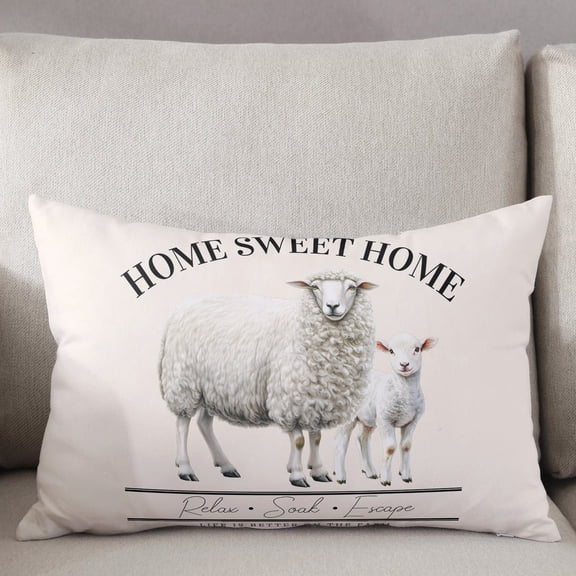 Decorative Pillow Cover 12x20 Inch Farmhouse Sheep Lumbar Pillow Cover Country Farm Soft Cushion Covers for Sofa Couch Bed, Living Room Home Decor