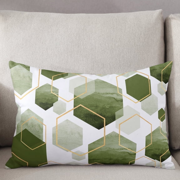 Decorative Pillow Cover 12x20 Inch Sage Green Gold Geometric Lumbar Pillow Cover Modern Abstract Hexagon Pattern Soft Cushion Covers for Sofa Couch Bed, Living Room Home Decor