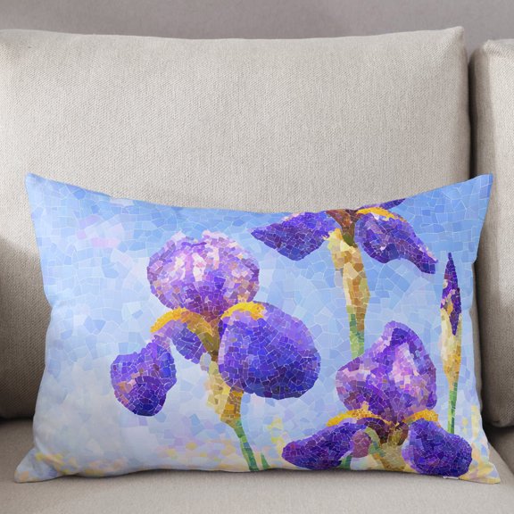 Decorative Pillow Cover 12x20 Inch Summer Floral Purple Iris Flower Lumbar Pillow Cover Farmhouse Nature Botanical Soft Cushion Covers for Sofa Couch Bed, Living Room Home Decor