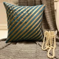thumbnail image 1 of Decorative Pillow Cover 20x20 inch (50x50 cm) Teal Blue, Diagonal Metallic Pintucks Pillow Case, Modern Pillow Cover, Square Silk Pillow Cover Couch, Striped - Unfolding Teal Copper, 1 of 10