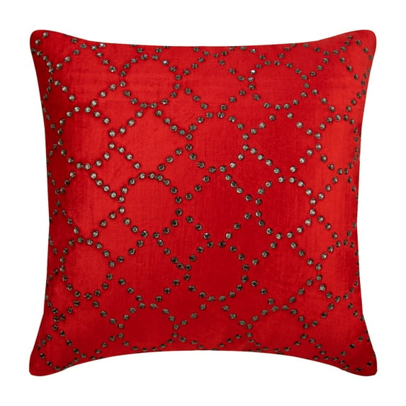 Decorative Pillow Cover, 22x22 inch (55x55 cm) Pillow Cover, Red Throw Pillow Covers, Crystals Pattern Pillows Cover, Velvet Square Cushion Covers, Geometric - Red Velvet Crystal