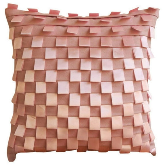 Decorative Pillow Cover, 22x22 inch (55x55 cm) Throw Pillow Cover, Pink Pillow Cover, Pintucks Ribbon Loops Throw Pillow Cover, Faux Suede Square Pillow Cover - Soft Pink Dreams